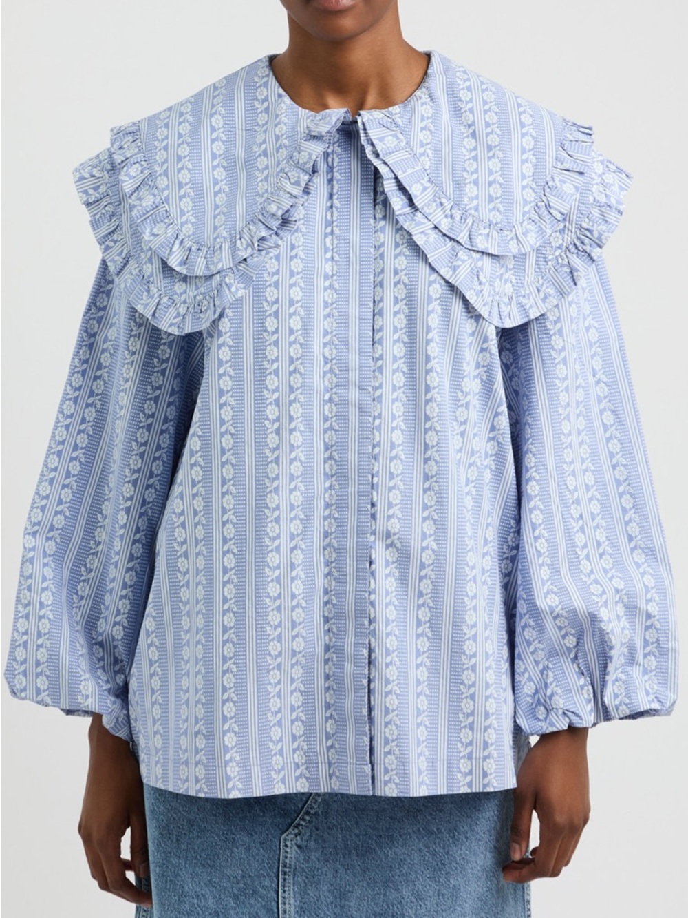 Damson Madder Lois Double-Collar Blouse in Light Blue UK 12/US 8